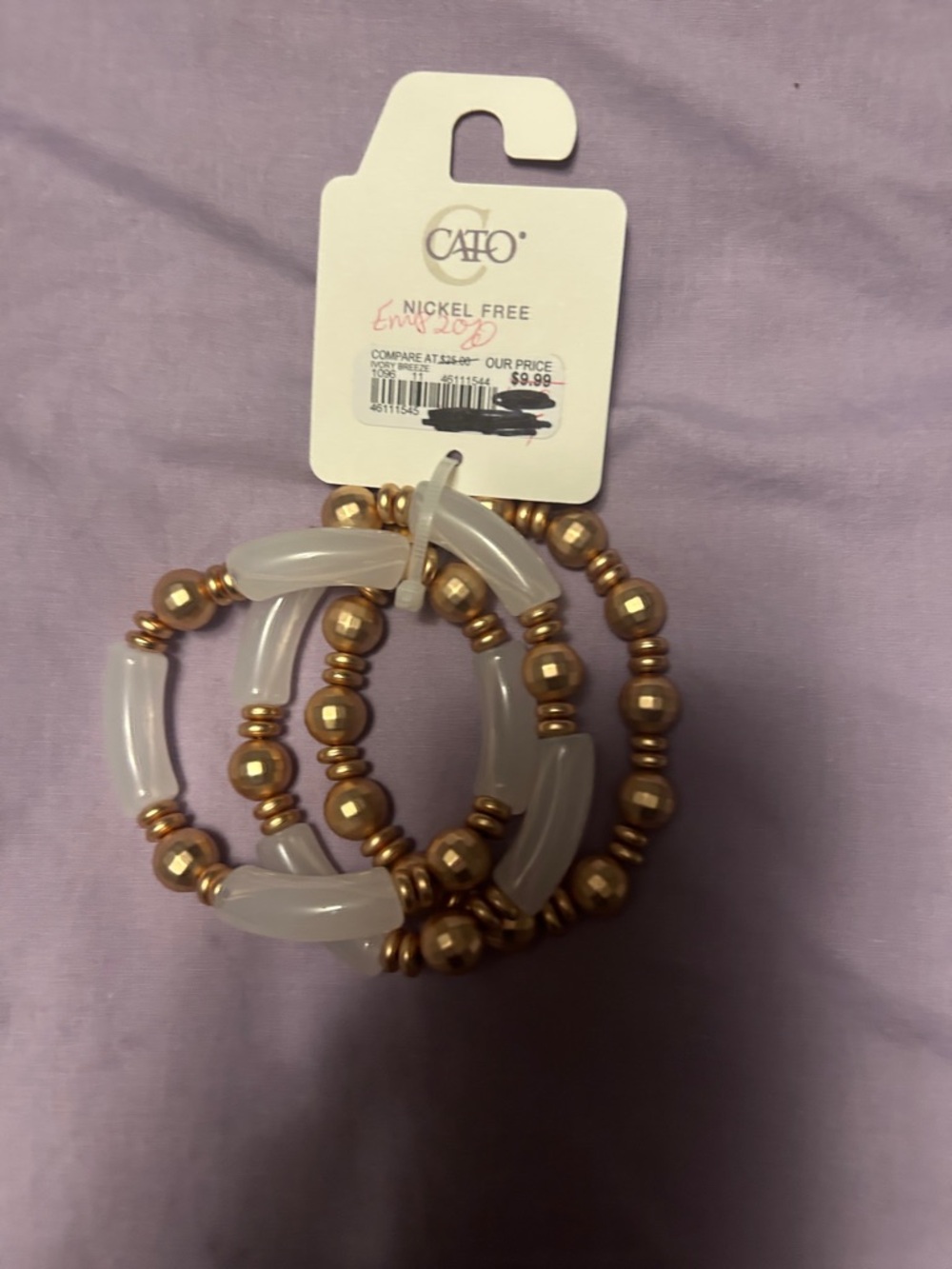 Cato Gold and White Stretch Beaded Bracelet Trio